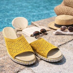 Ilse Jacobsen Hornbæk Yellow Laser Cut Suede Slide Sandals EU 40